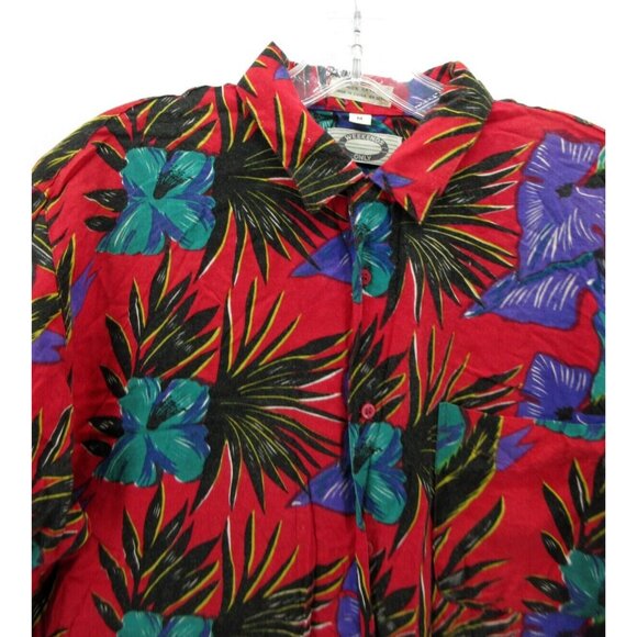 VINTAGE Hawaiian Shirt Medium Weekends Only Floral Loop Collar Camp 90s - Picture 2 of 10